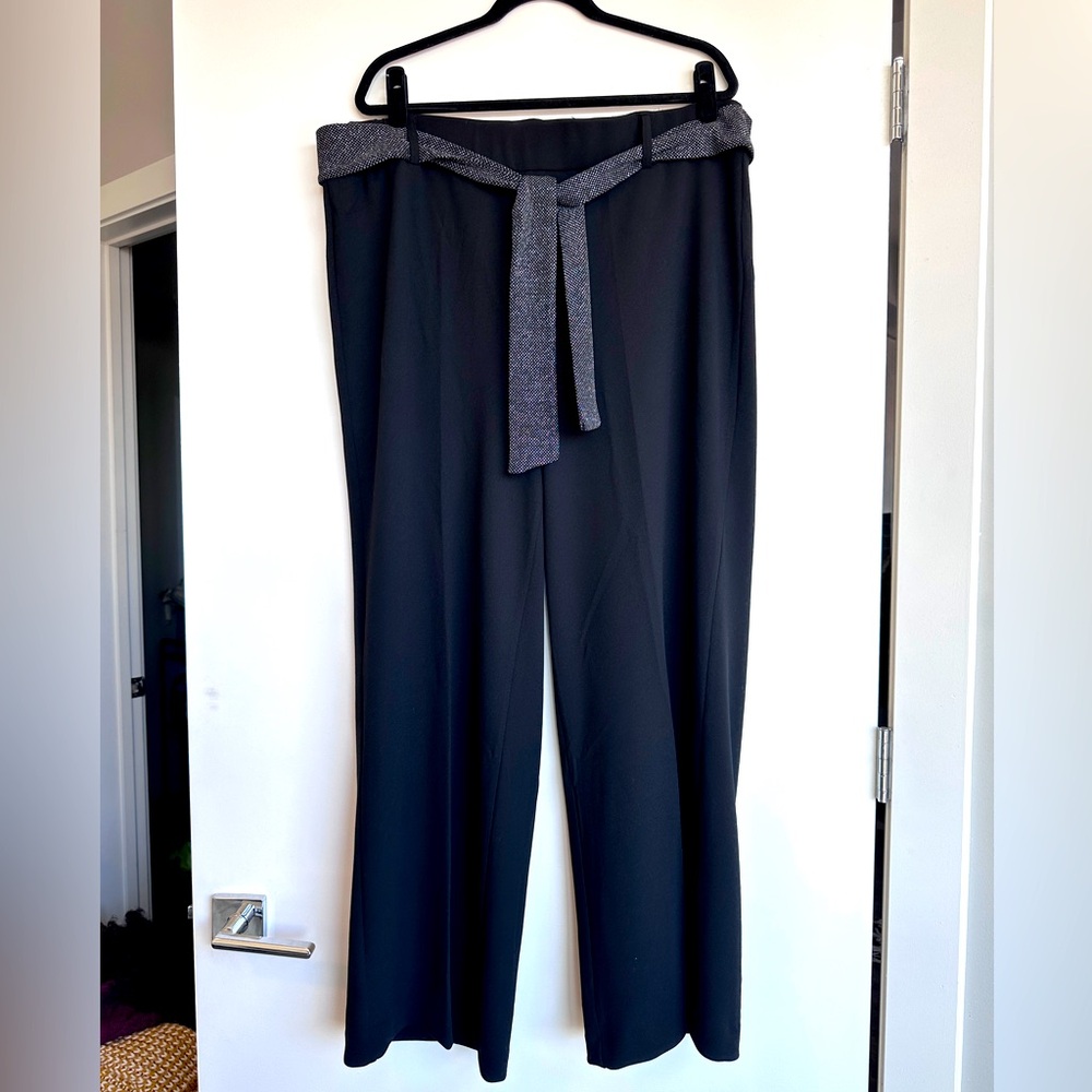 Meg & Margo Relaxed Fit Tie Waist Pleated Wide Leg Pant 2X